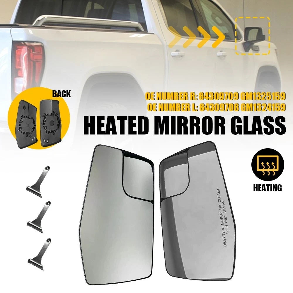 L+R Heated Mirror Glass for Chevrolet Silverado 1500 GMC Sierra 1500 (2019–2023)