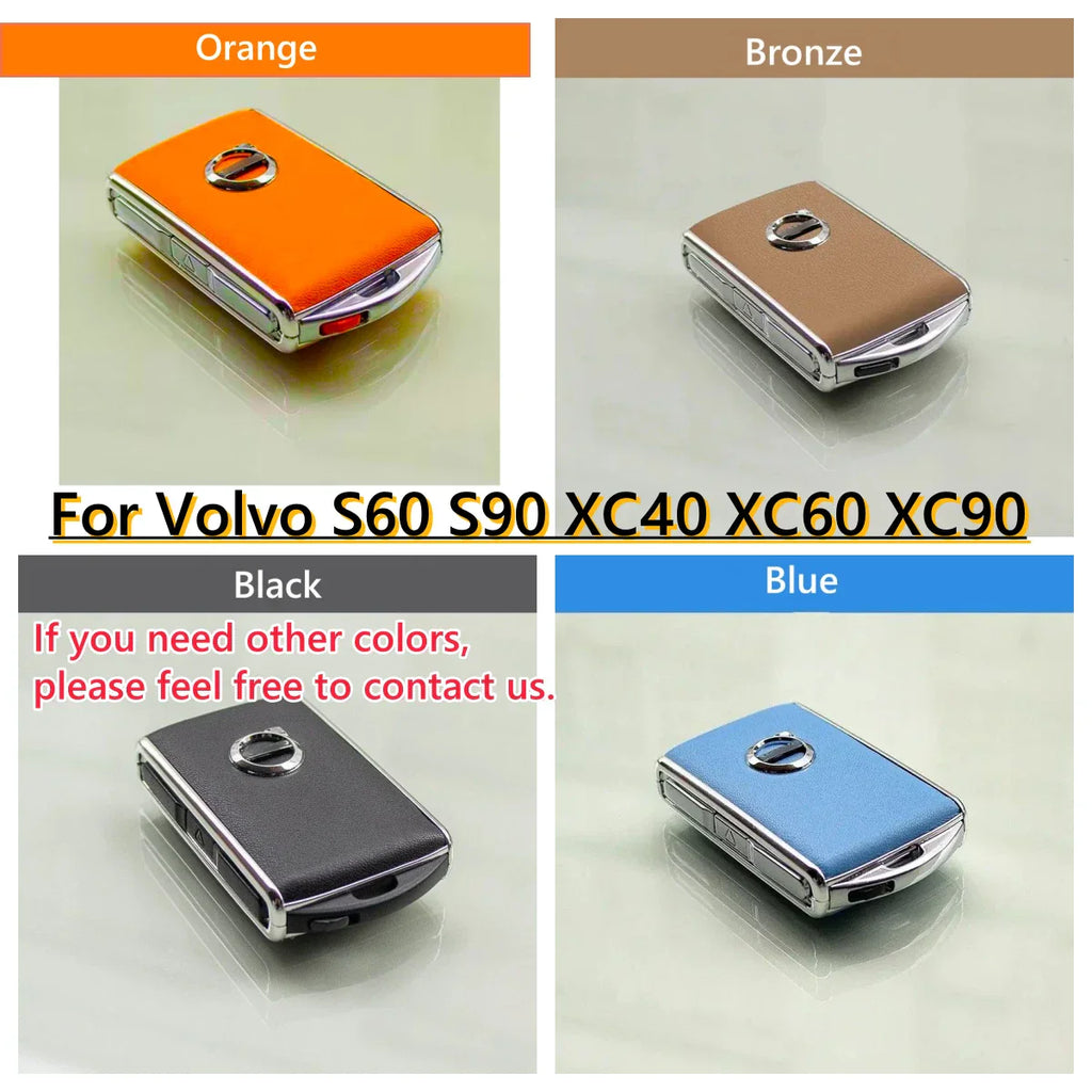 Apricot Yellow Leather Key Control Case Fob Shell Cover for Volvo S60 XC60 XC90