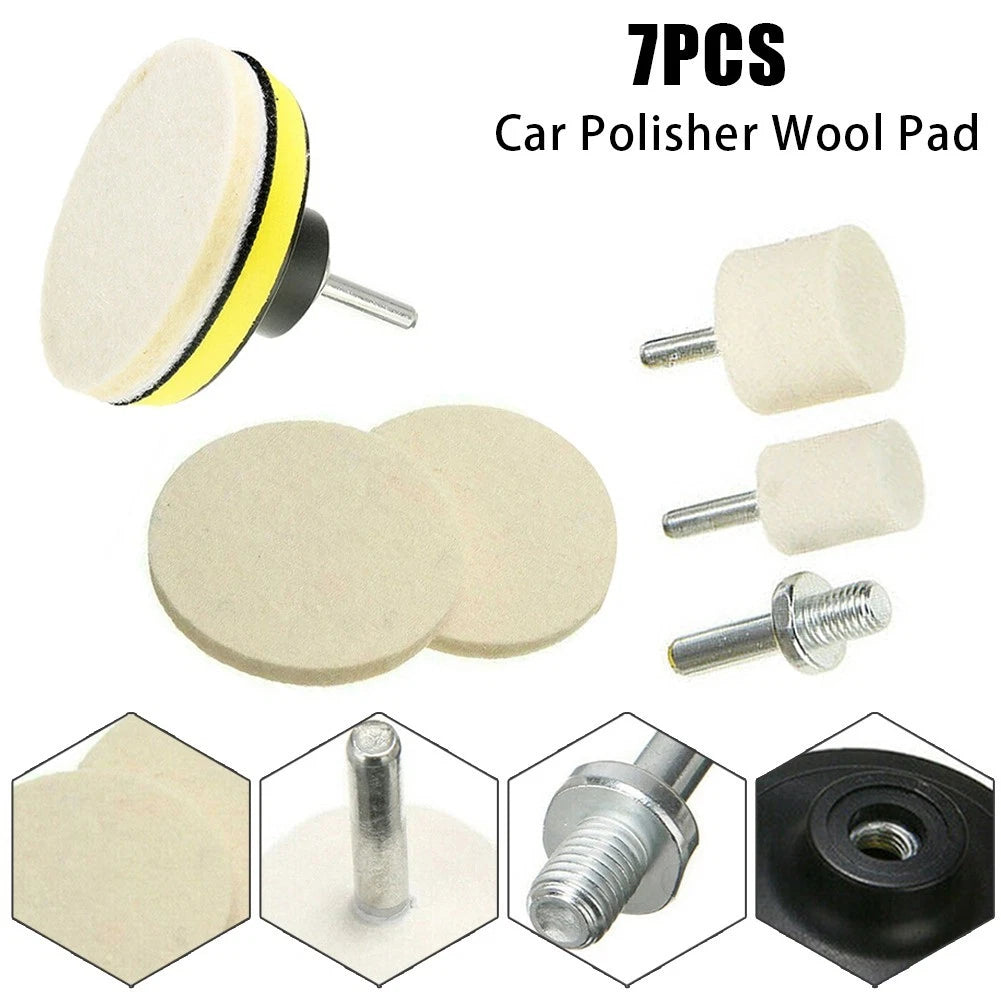 Polishing Pad Kit for Car Polisher (Set of 7) - Wool Scratch Remover