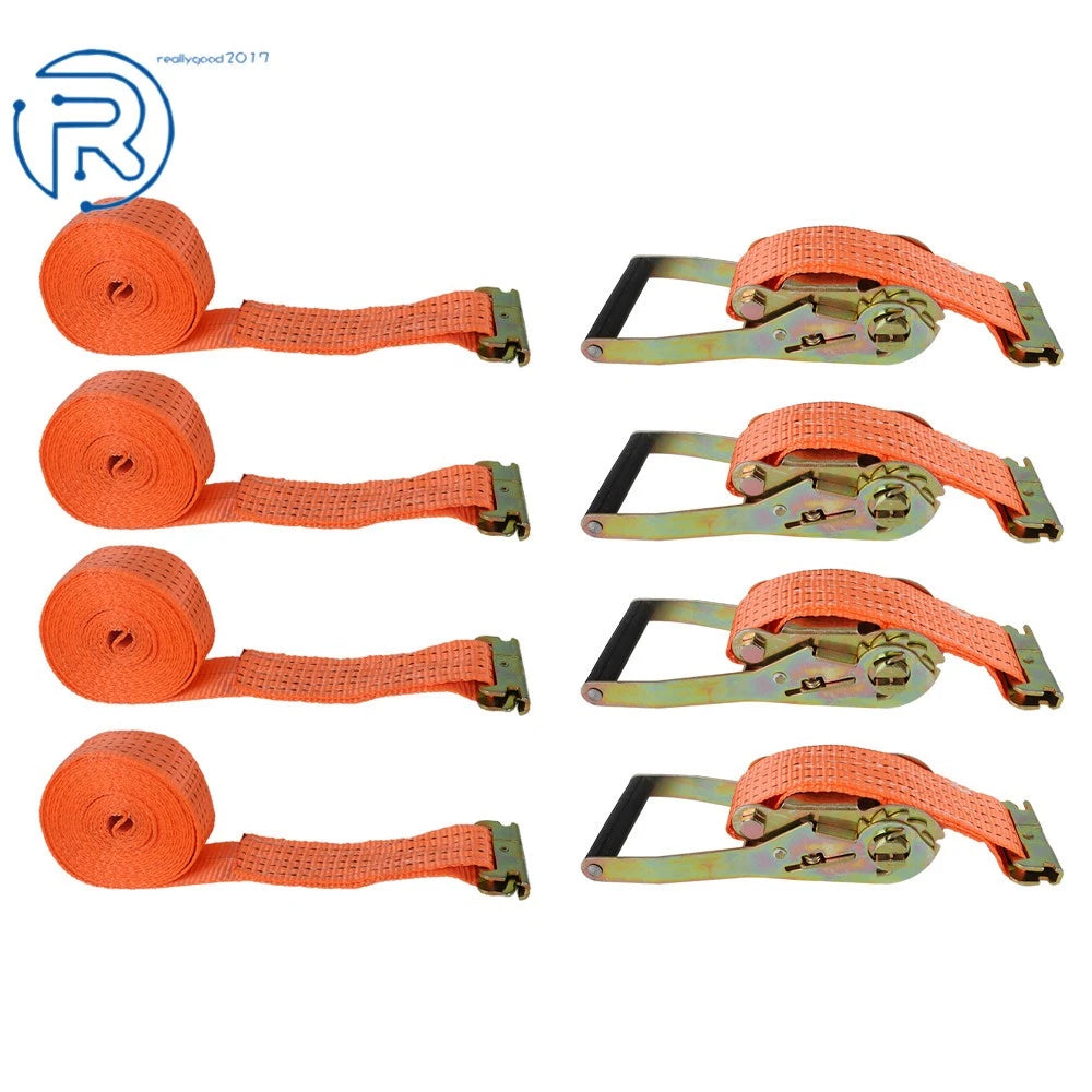 Set of 4 E-Track Ratchet Straps 2" x 15' 4400LB Heavy Duty Tie Down