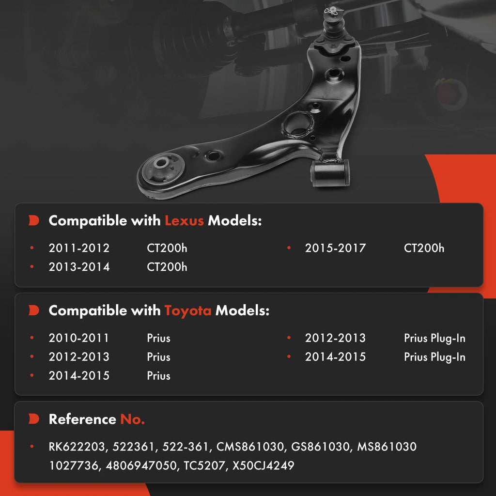Front Left Lower Control Arm w/Ball Joint for Toyota Prius (2010-2015)