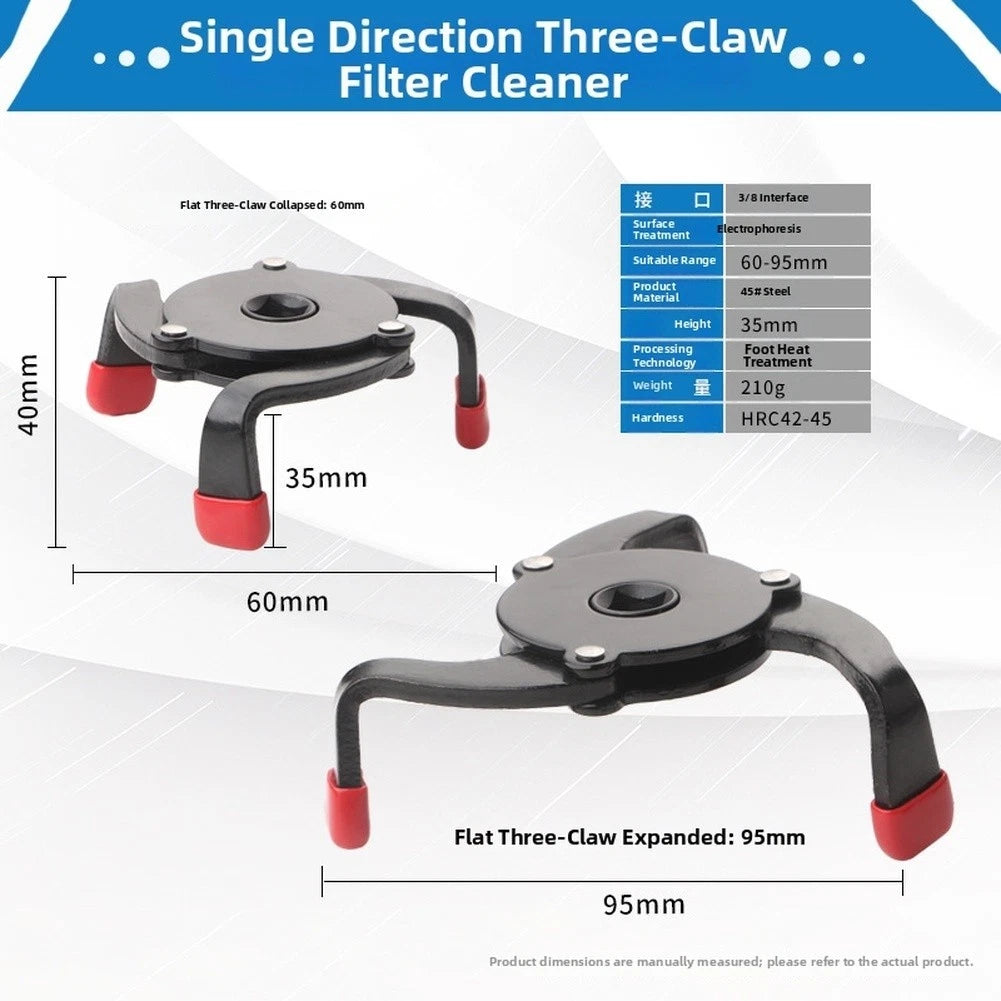3" to 8" Drive Oil Filter Wrench for Vehicles (60-95mm, One Way, 3 Jaw)