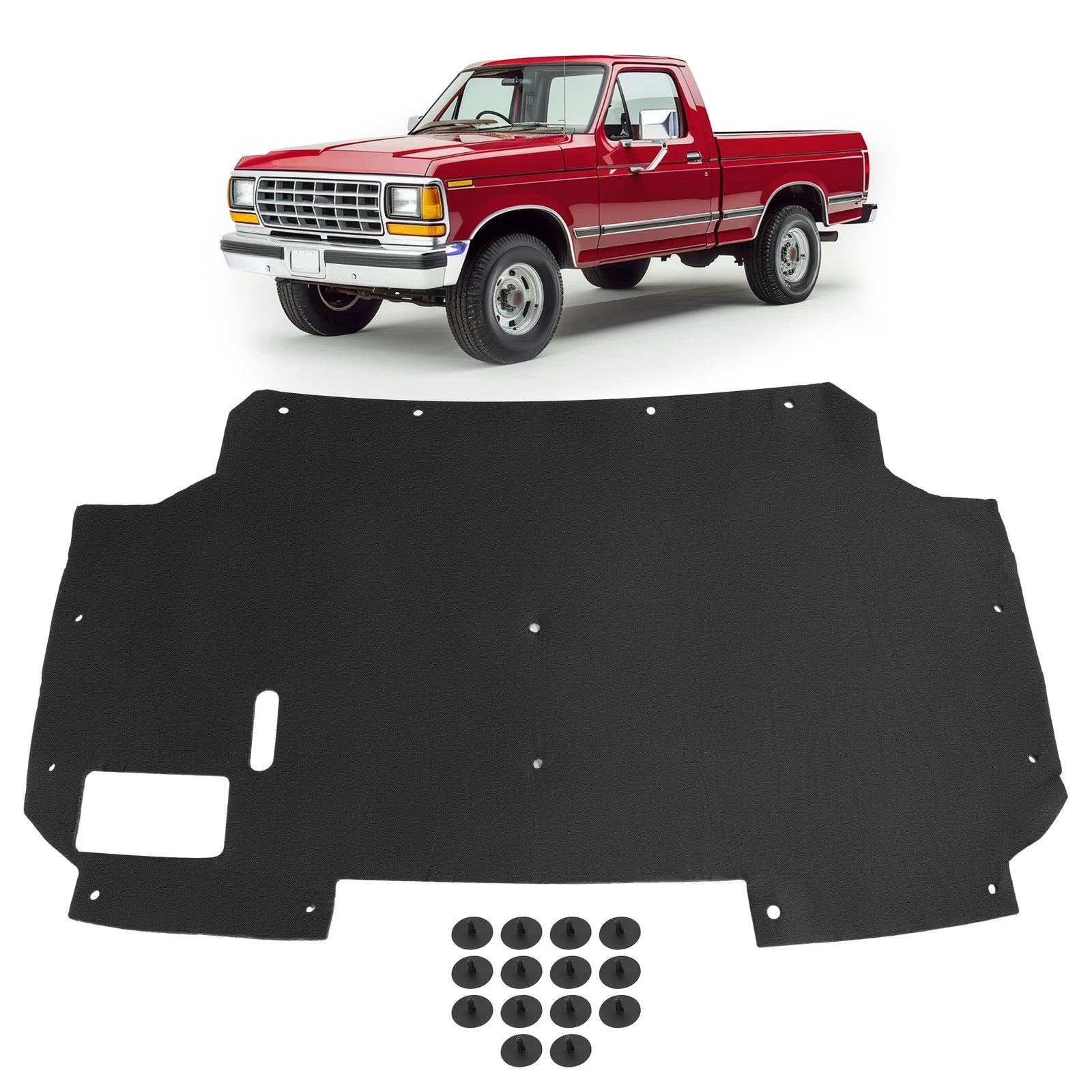 Hood Insulation Pad for Ford F150/F250/F350/Bronco (1987–1991) W/Clips