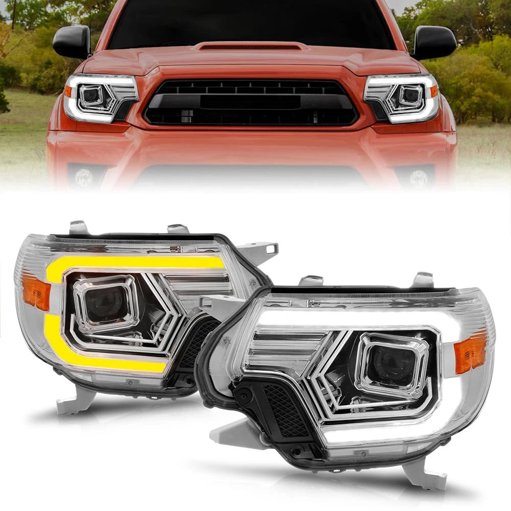 Chrome Clear Lens Projector Headlight Set w/Switchback for 2012-15 Toyota Tacoma