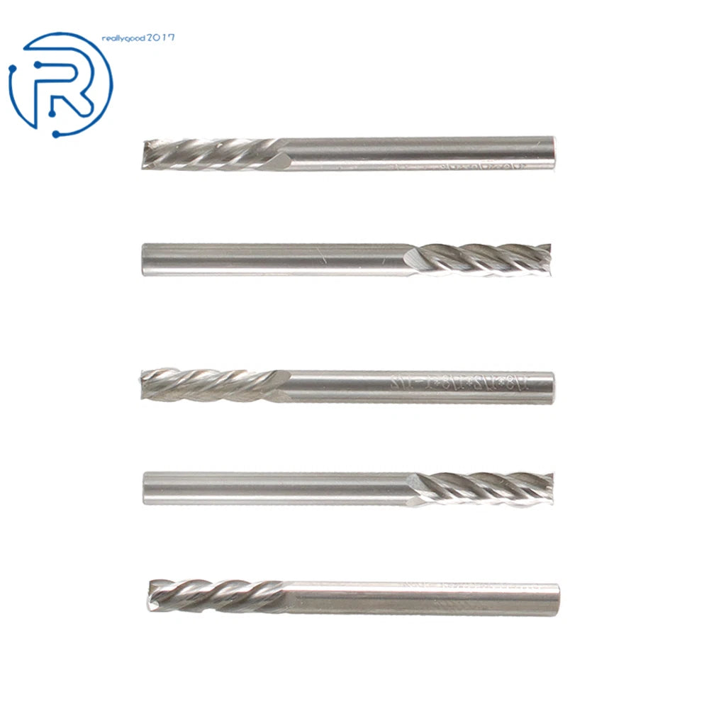 Set of 5 Carbide End Mills 1/8" Shank 1/2" Length Cut