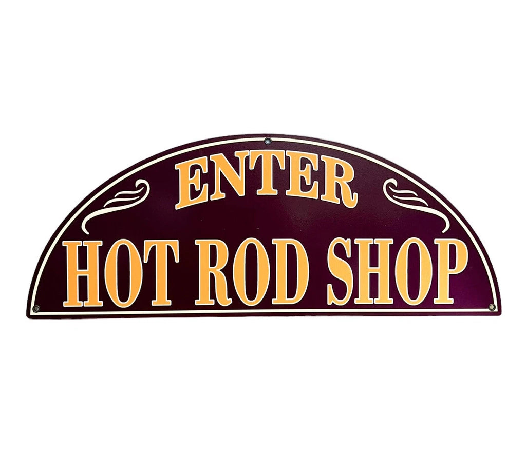 Hot Rod Shop Metal Sign for Universal Garage Decor (18 x 7 in)