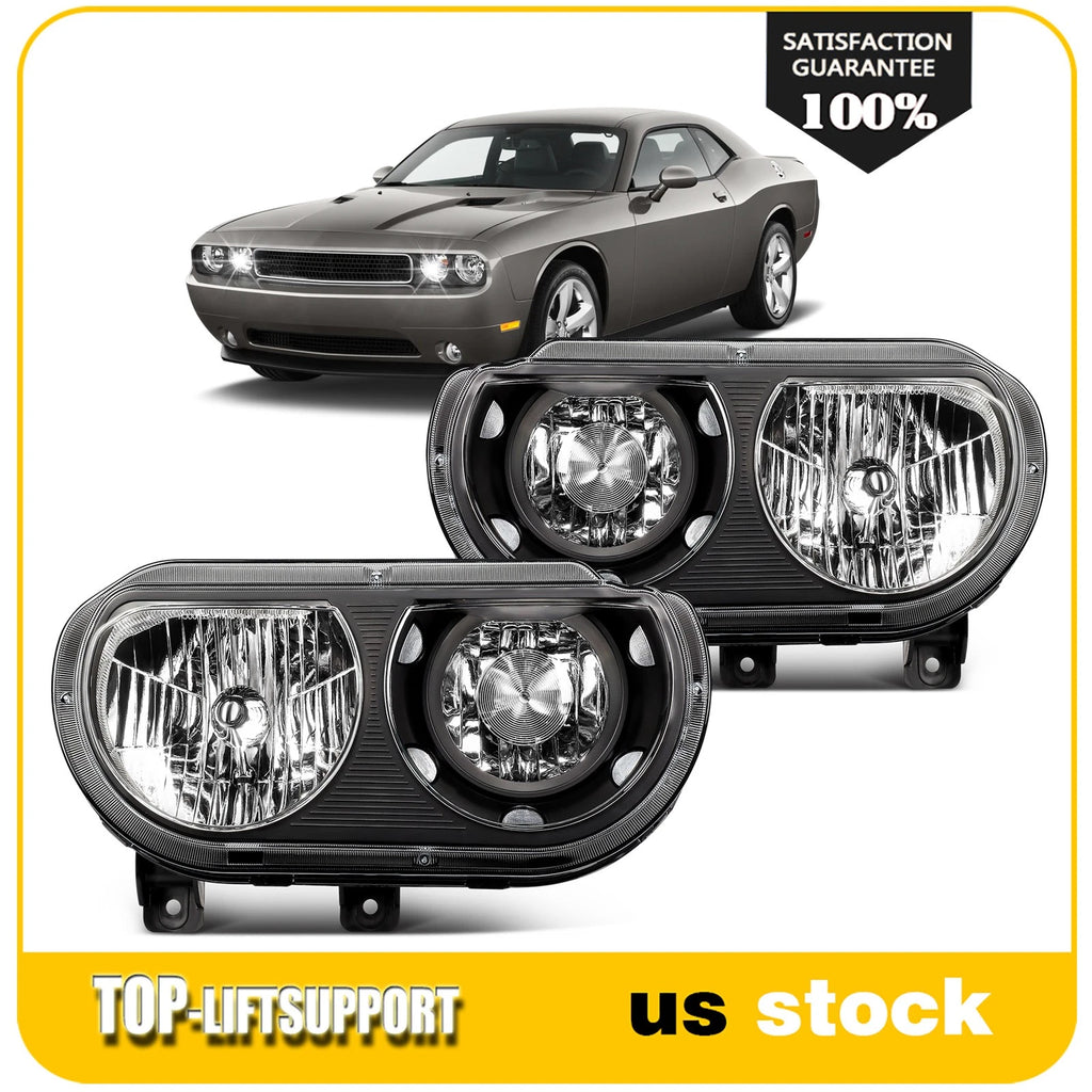 Set of 2 Headlight Assemblies for Dodge Challenger (2008–2014) Black Housing