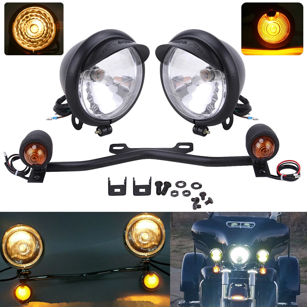 Front Driving Passing Lamp Spot Light Bar Bracket w/Turn Signal for Harley Honda