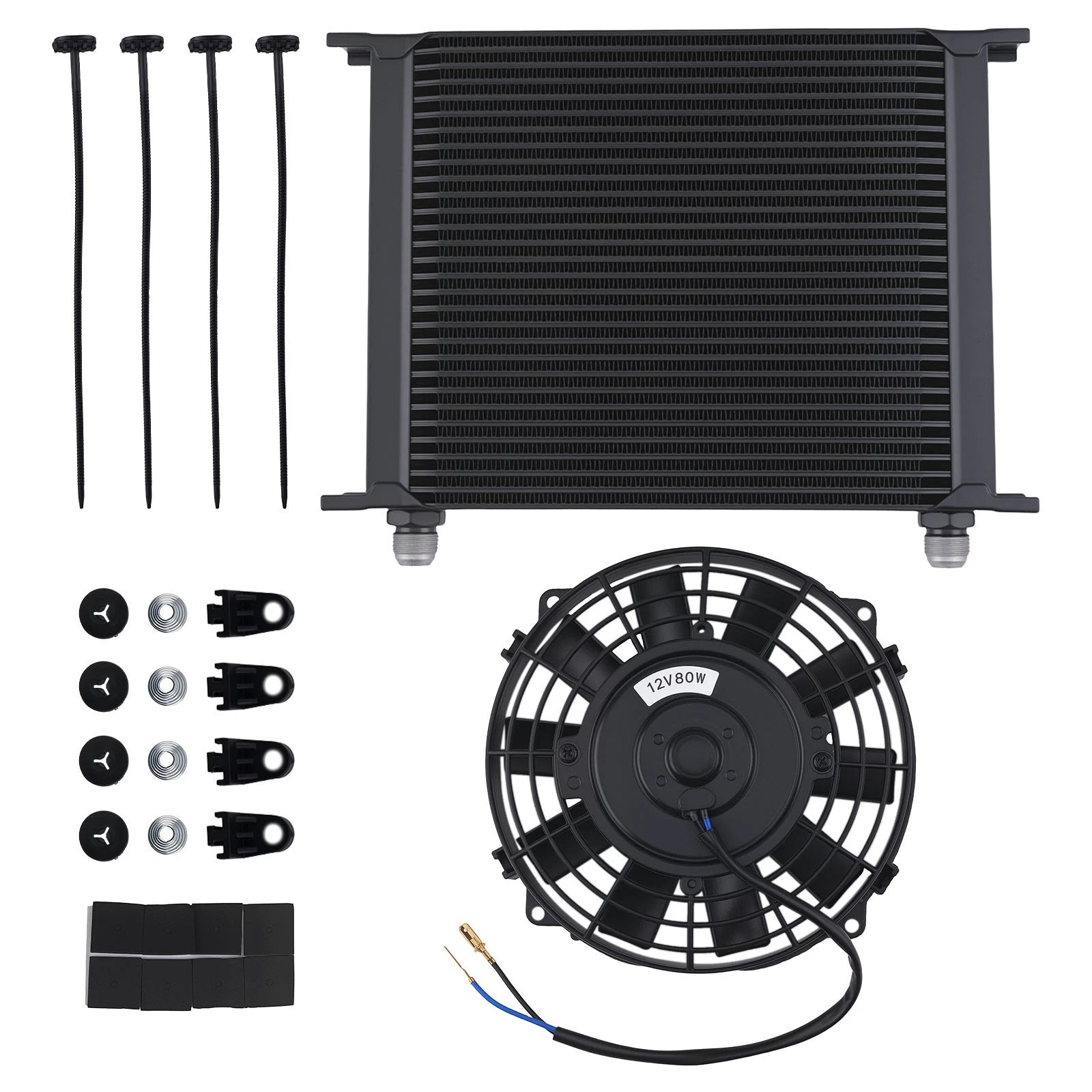 30 Row Aluminum Oil Cooler with Cooling Fan for Universal Vehicles 10AN