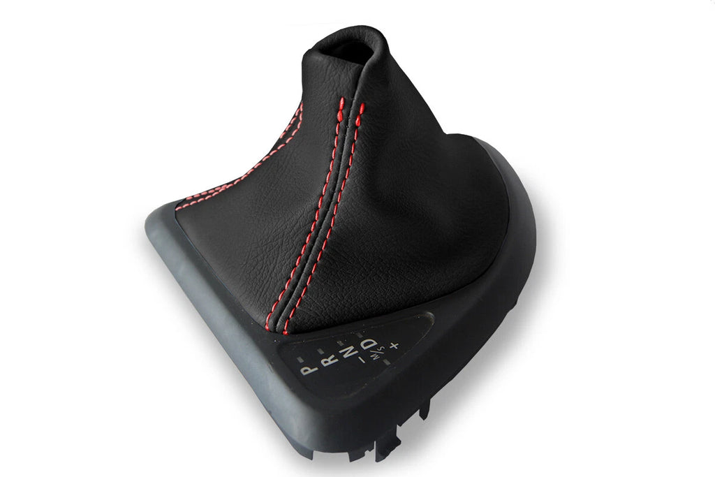 Leather Automatic Shift Boot Cover for BMW E81 E82 E87 (2004–2013) Red Stitch