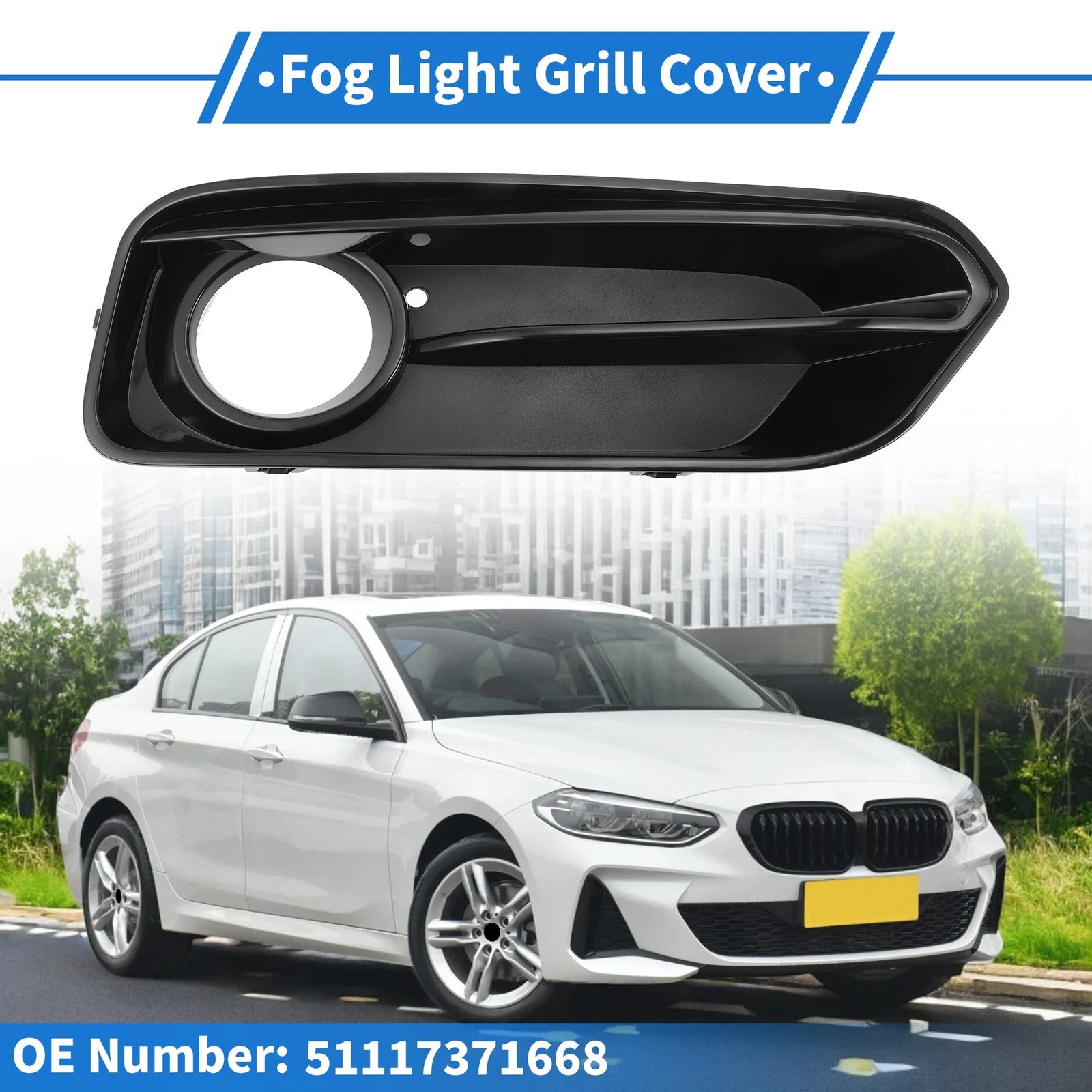1 Pc Fog Light Grill for BMW 1 Series (2015–2018) No. 51117371668 Black