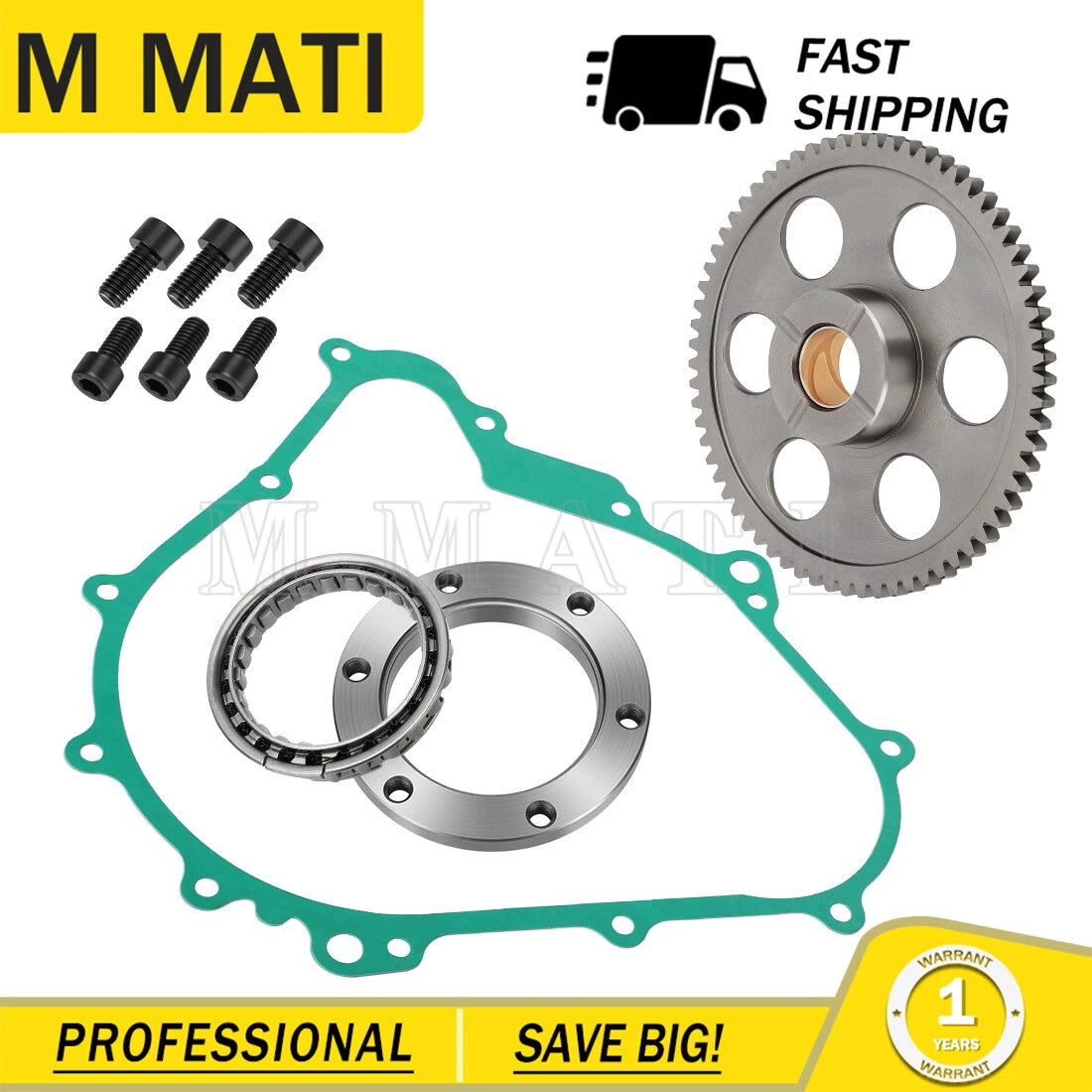 Starter Clutch One Way Gear Bearing Gasket Kit for Yamaha Rhino/Wolverine (2004–2018)