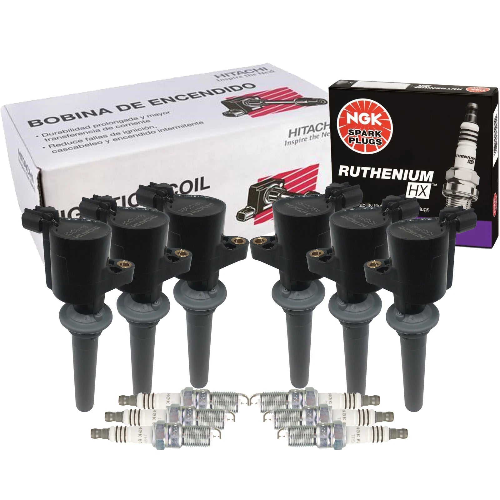 Set of 6 Ignition Coils & NGK Ruthenium HX Spark Plugs for Ford Mercury V6