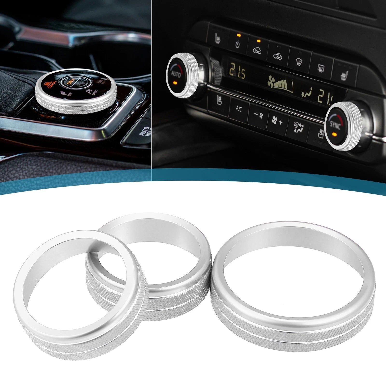 3pcs AC 4WD Mode Switch Knob Ring Cover for Nissan Rogue (2021–2022)