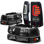 Black Headlight + Bumper + Chrome Smoked 3D LED Tail Light for Silverado (1999–2002)