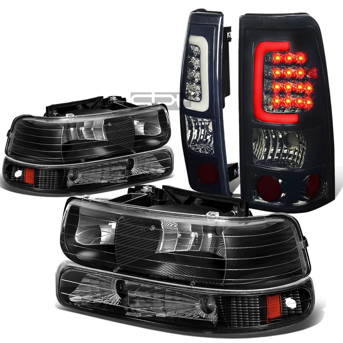 Black Headlight + Bumper + Chrome Smoked 3D LED Tail Light for Silverado (1999–2002)