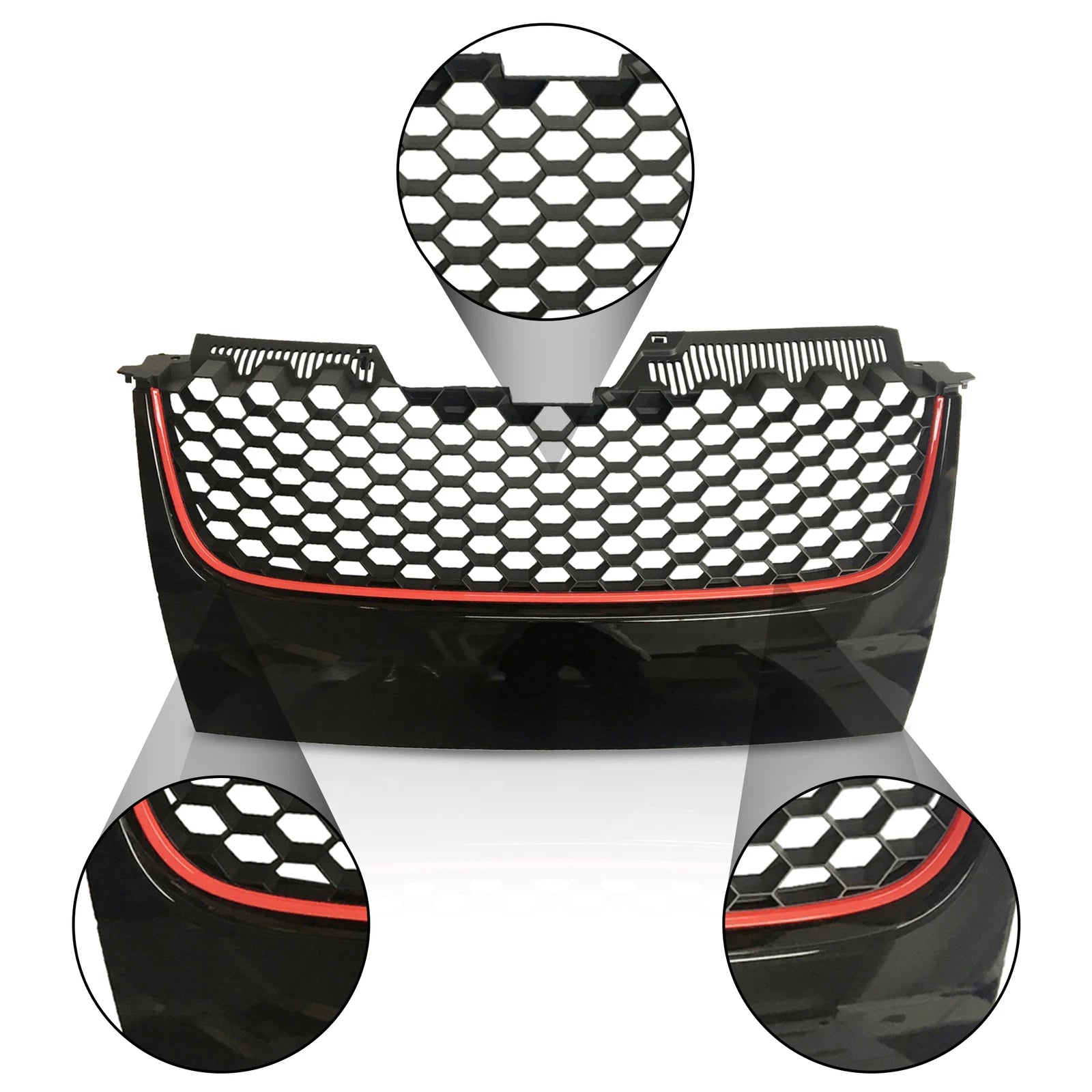 Mesh Grille for VW GTI GLI Jetta MK5 (2006–2009) - Black Badgeless Red Trim