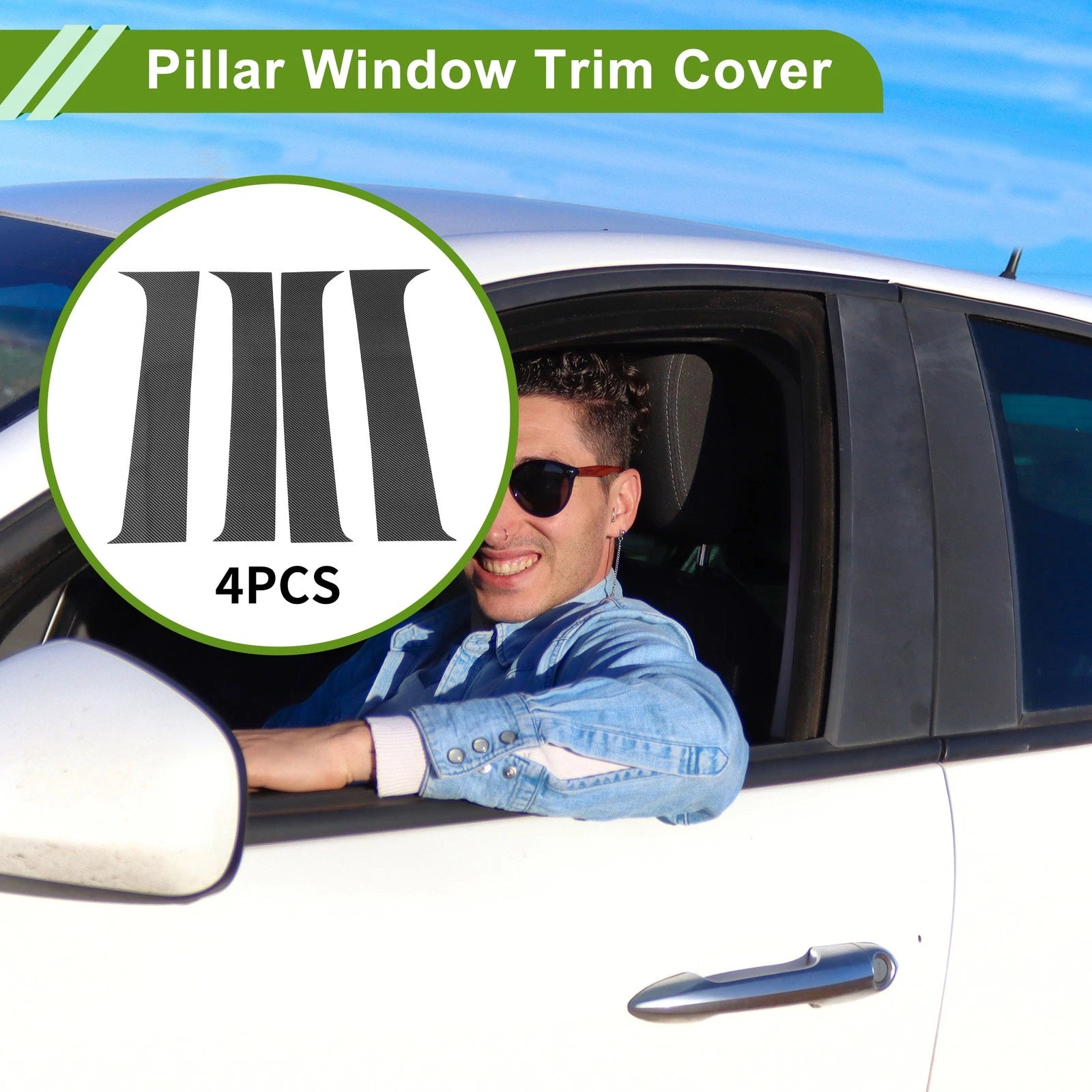 Set of 4 Door Pillar Window Trim for Chevy Silverado (Carbon Fiber)