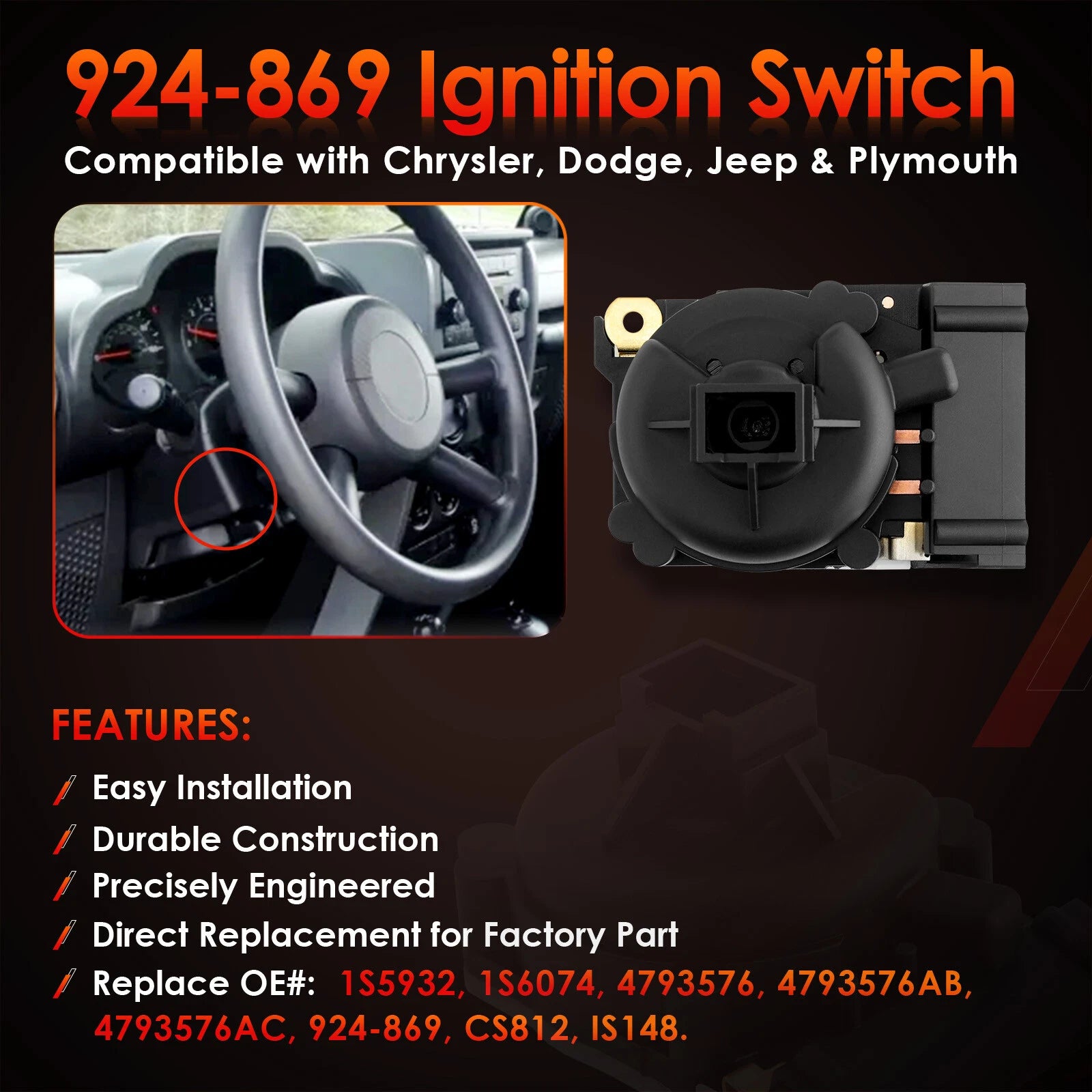 Ignition Starter Electric Switch for Chrysler Dodge Plymouth Jeep (2000–2007) 924-869