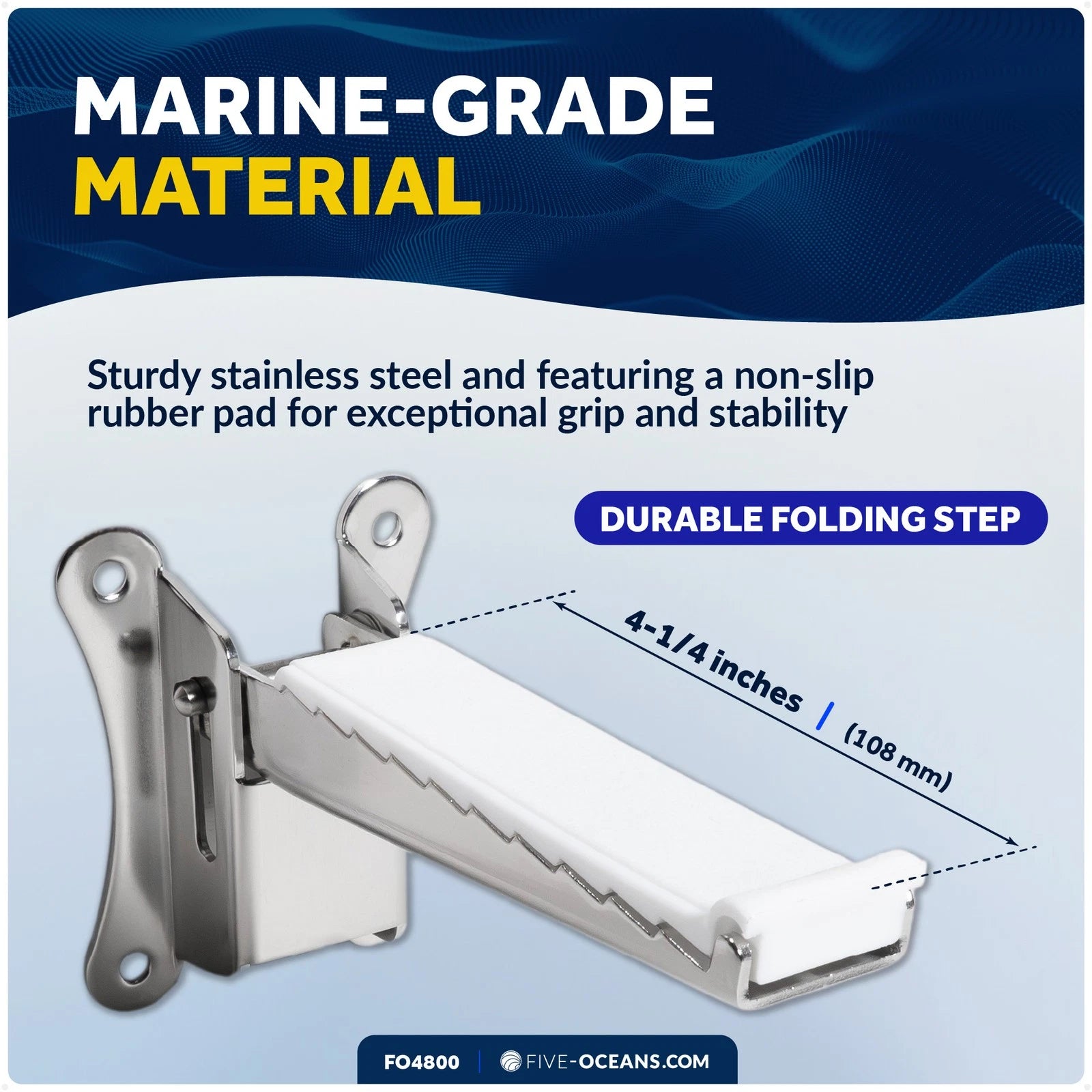 Folding Mast Step for Marine Applications (Stainless Steel, Rubber Pad)
