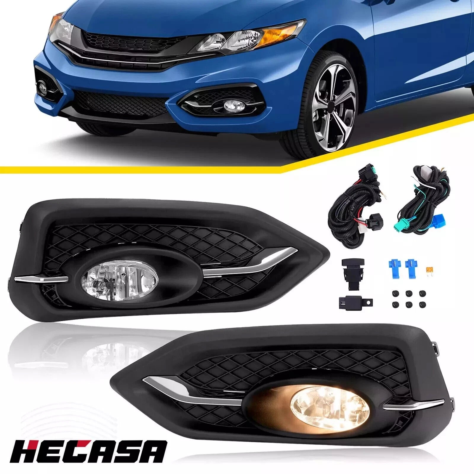 Fog Lights for Honda Civic 2-Door Coupe (2014–2015) w/Switch & Bulbs LH RH