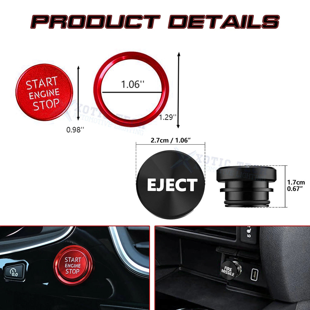 Aluminum Engine Start + Black Cigarette Lighter Button Trim for Audi A4 S4 (2010-2016)