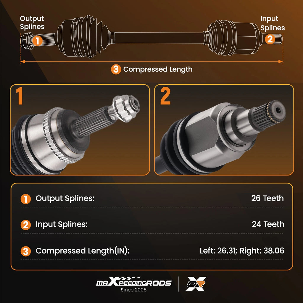 Set of 2 Front CV Axle Shafts for Camry Highlander Solara (2002-2006)