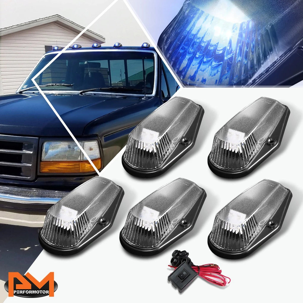 5Pcs Cab Roof Running Light w/Switch Black Blue LED for Ford F-Series (1980–1996)