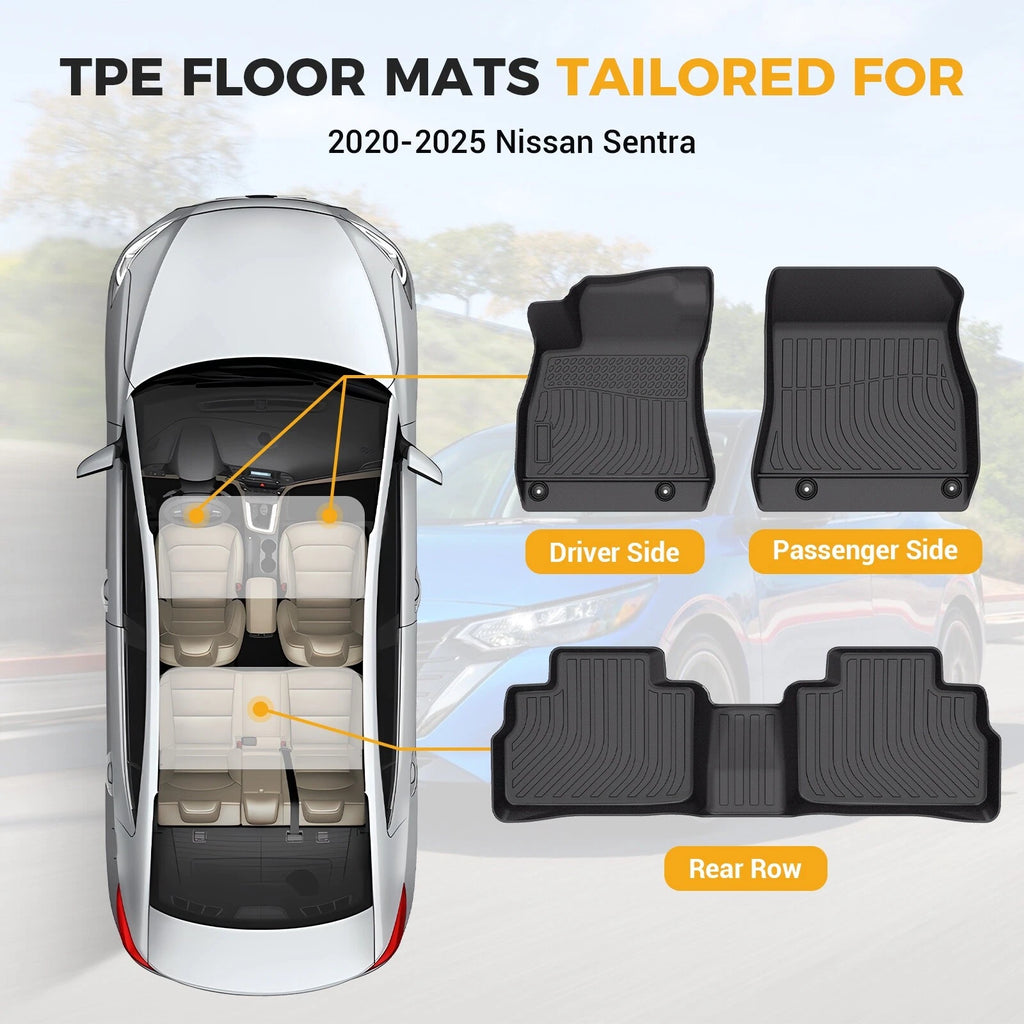 Set of 3 TPE Rubber All Weather Floor Mats for Nissan Sentra (2020–2025)