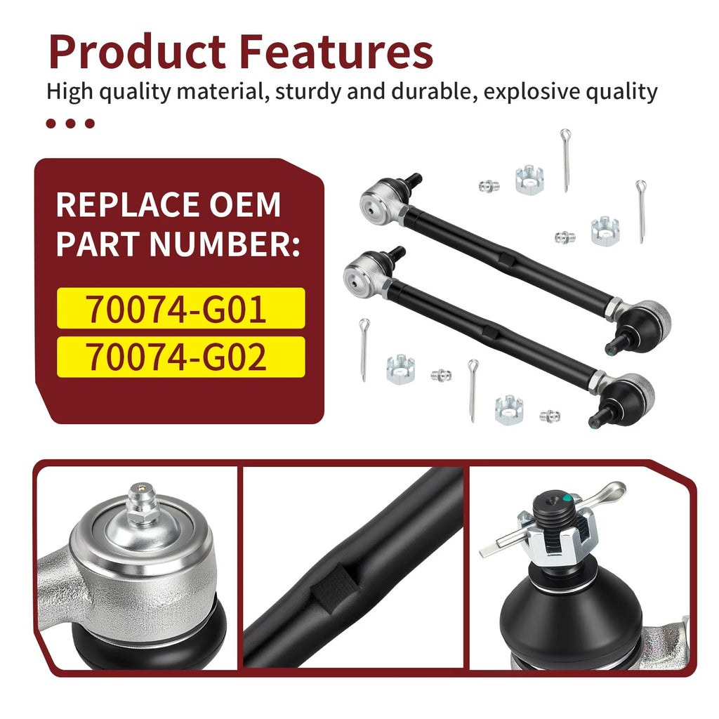 2Pcs Steering Tie Rod Assembly Kit for EZGO Golf Cart (70074-G01)