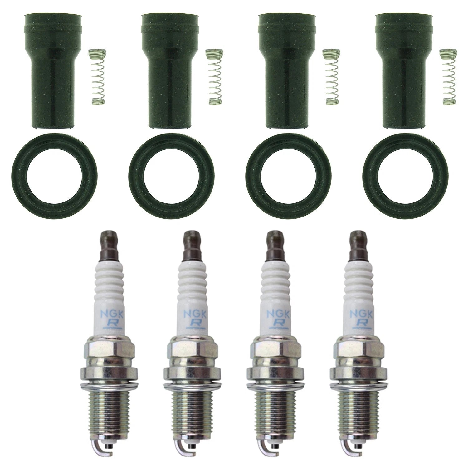 Set of 4 NGK Standard Spark Plugs & Coil Boots for Hyundai Accent, Kia Rio