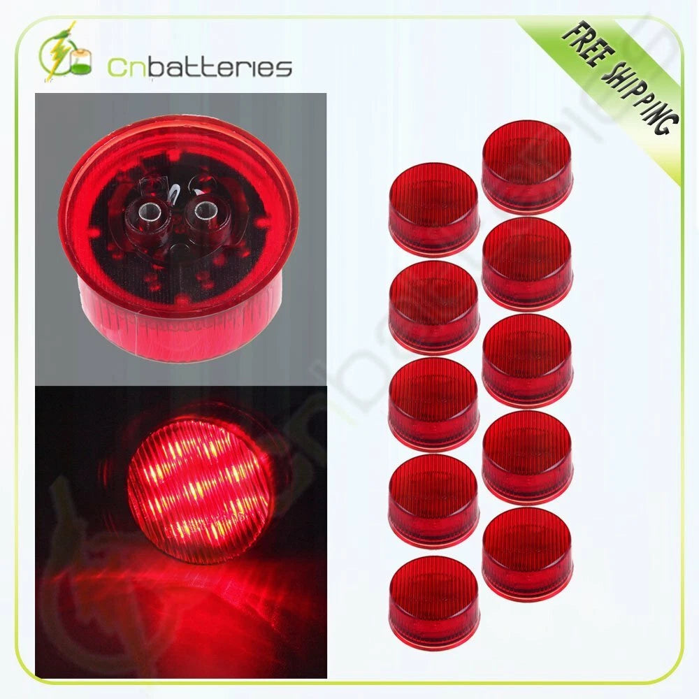 Pack of 10 Red 9LED Clearance Light for Truck Trailer (Sealed, 2" Round)