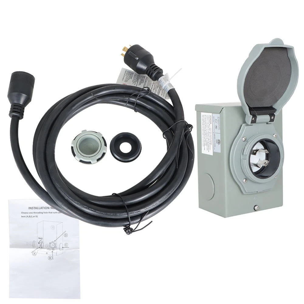 15Ft Generator Power Extension Cord with Power Inlet Box for Generator