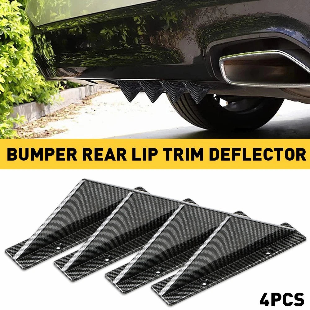 4PC Rear Bumper Lip Diffuser Shark Fins Splitter Carbon Fiber Universal