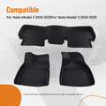 Set of 2 TPE Black Waterproof Floor Mats for Tesla Model 3 (2024–2025)