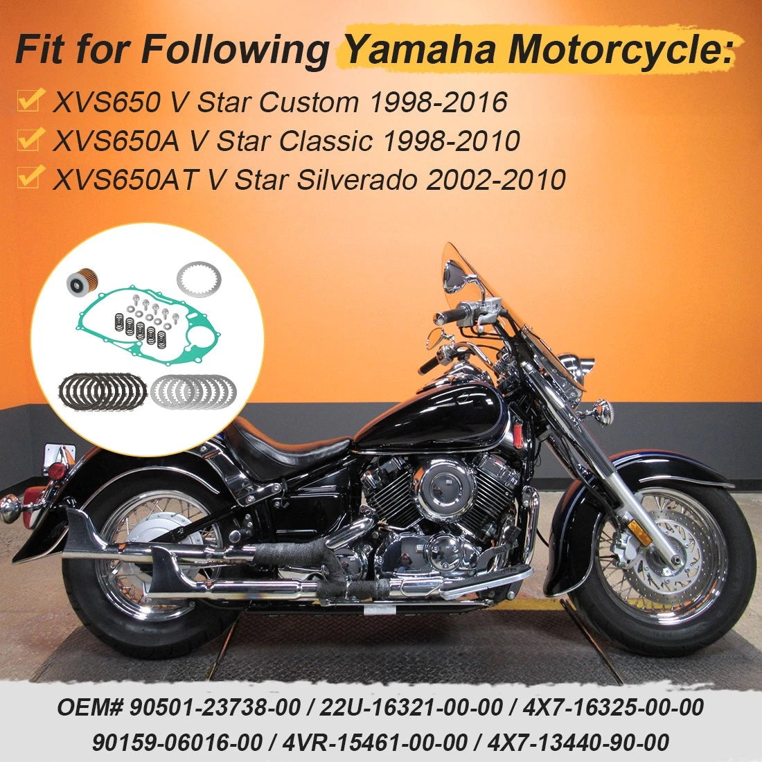 Clutch Friction & Steel Plates for Yamaha V-Star 650 XVS650 (1998–2016)