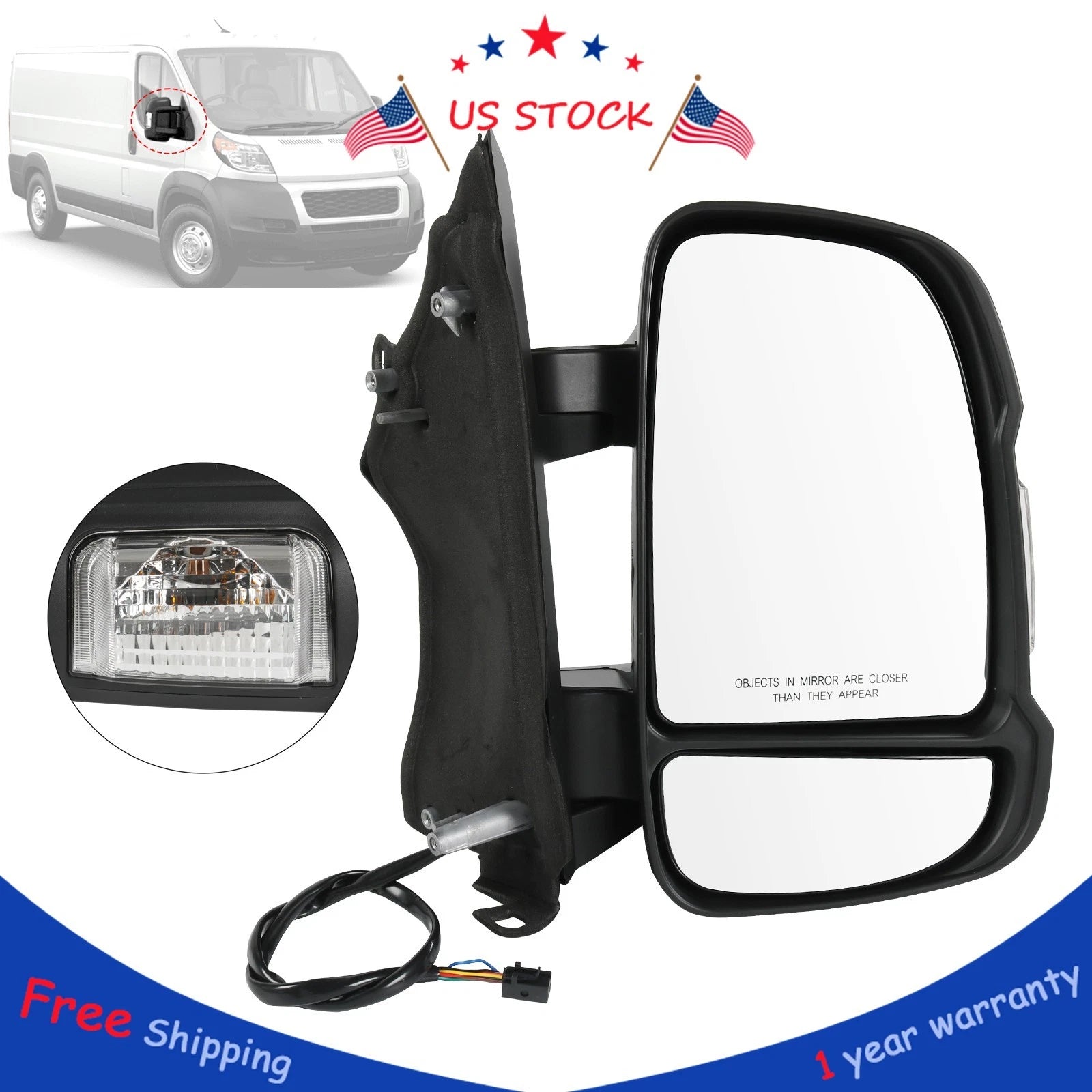 Right Side Mirror for Ram ProMaster 1500 2500 3500 (2014–2021) with Signal Light