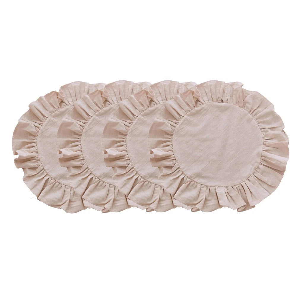 Set of 4 Round Scalloped Placemats for Table Linens (15 Inch)