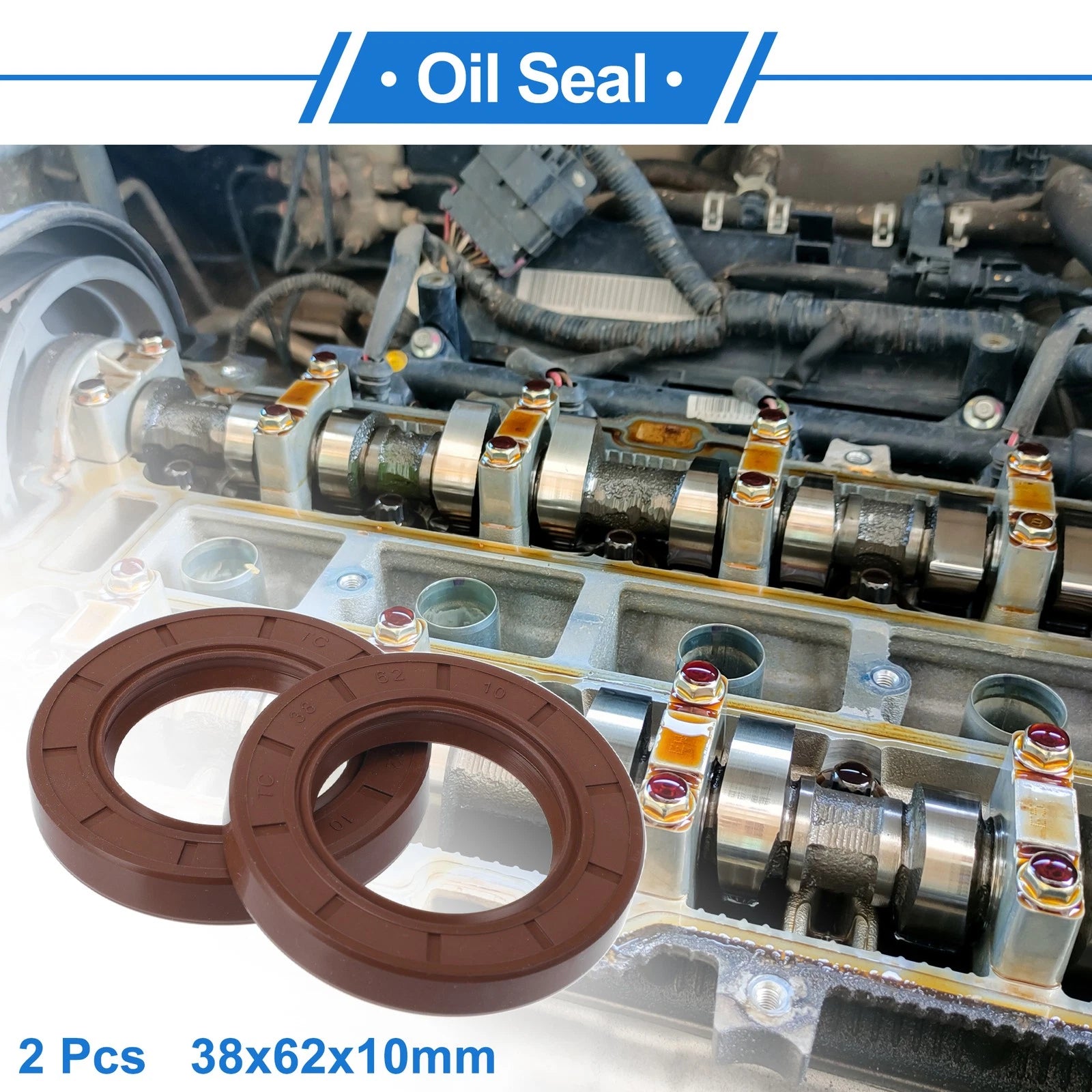Set of 2 Oil Seal Rotary Shaft Seal FKM Rubber 38x62x10mm