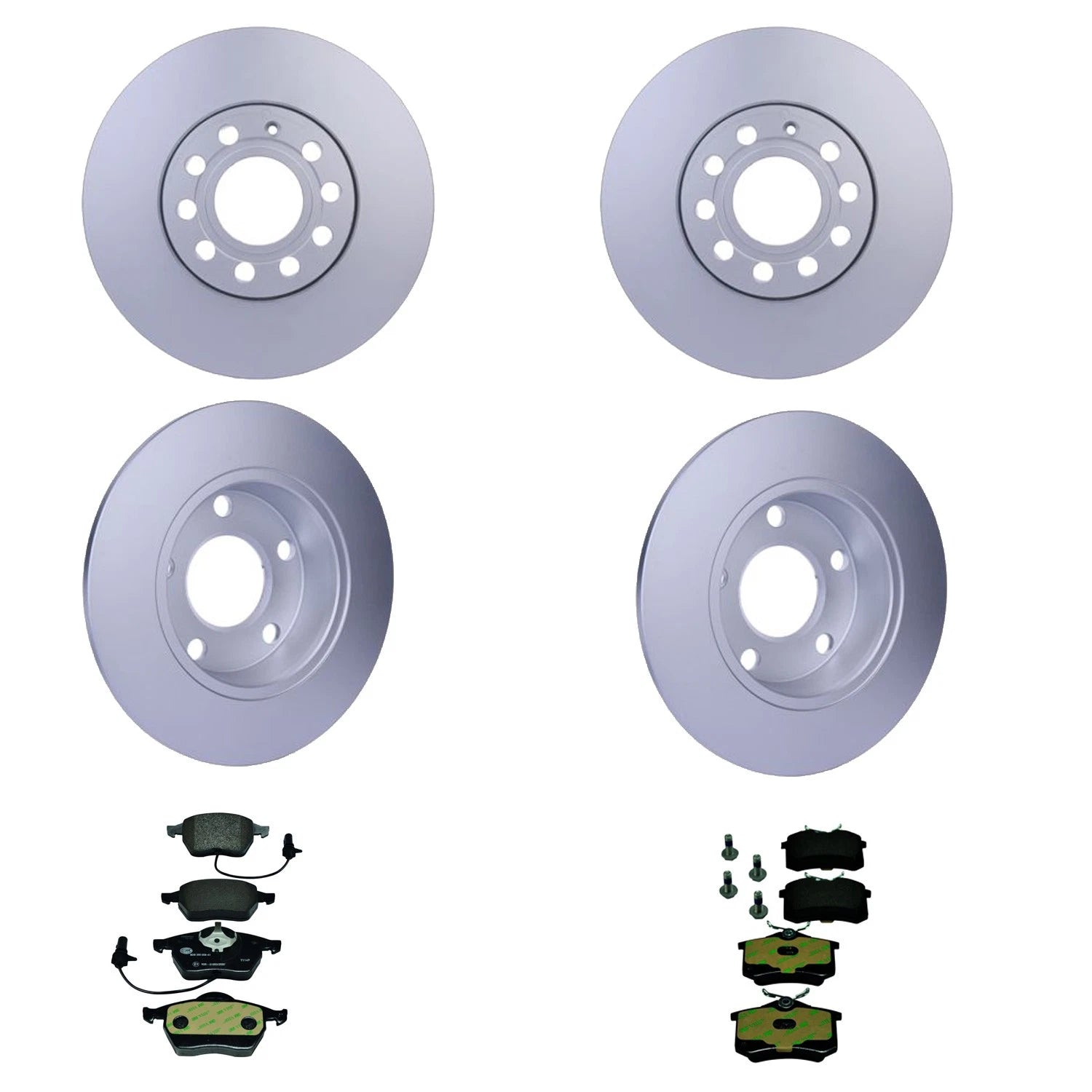 Hella Front Rear Rotors & Low-Met Disc Brake Pad Kit for Audi A6 Quattro (1995–2011)