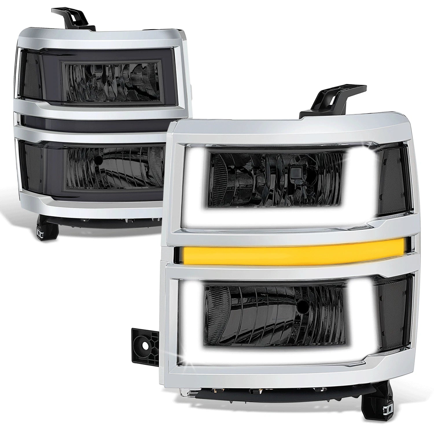 Smoked/Clear U-LED DRL Sequential Headlights for Chevrolet Silverado 1500 (2014–2015)