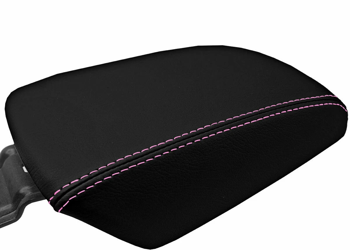 Leather Console Lid Armrest Cover for Ford Focus (2012–2018) Black Pink Stitch