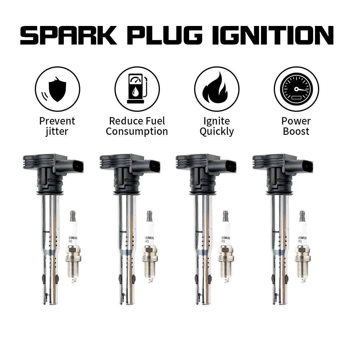 Set of 4 Ignition Coils + Spark Plugs for Audi A3 A4 A5 A6 Q3 Q5 (2004–2017) UF575