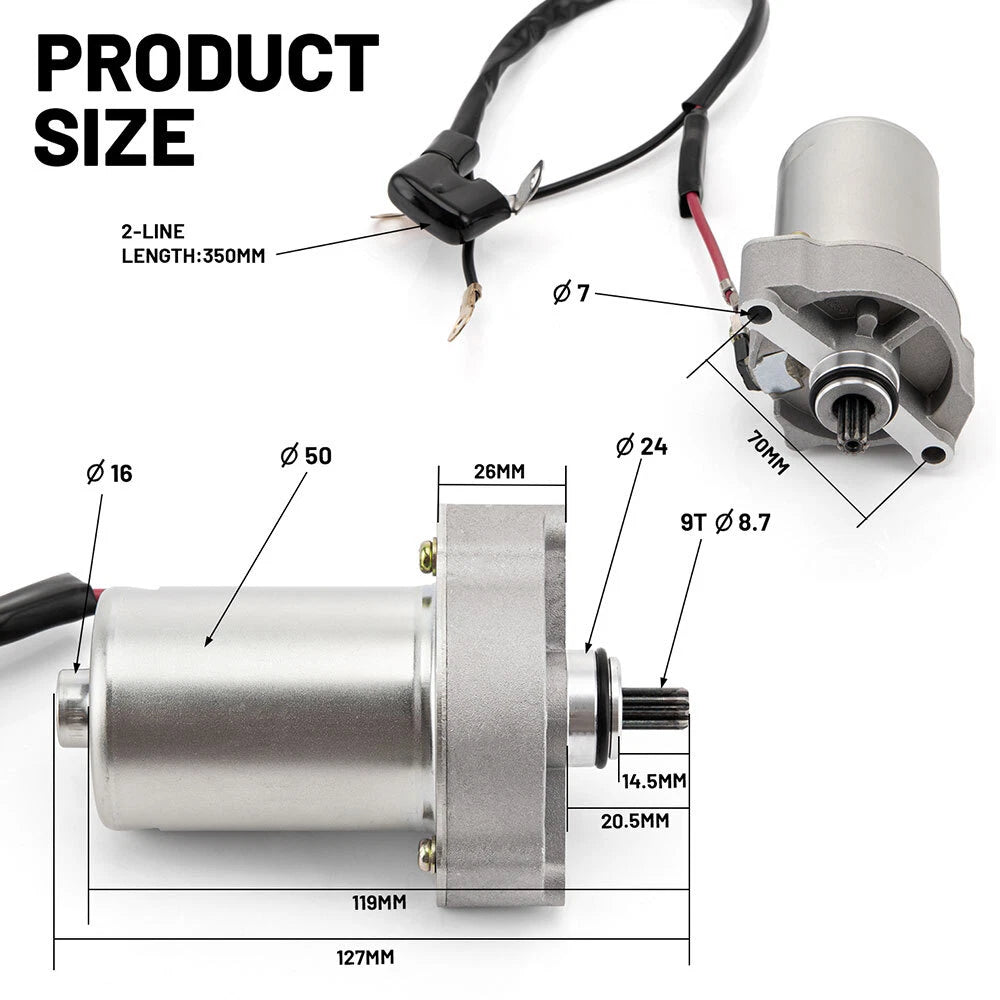 Starter Motor for Yamaha Raptor 90, Grizzly 90 (2009–2013) Replaces 43D-H1800-00
