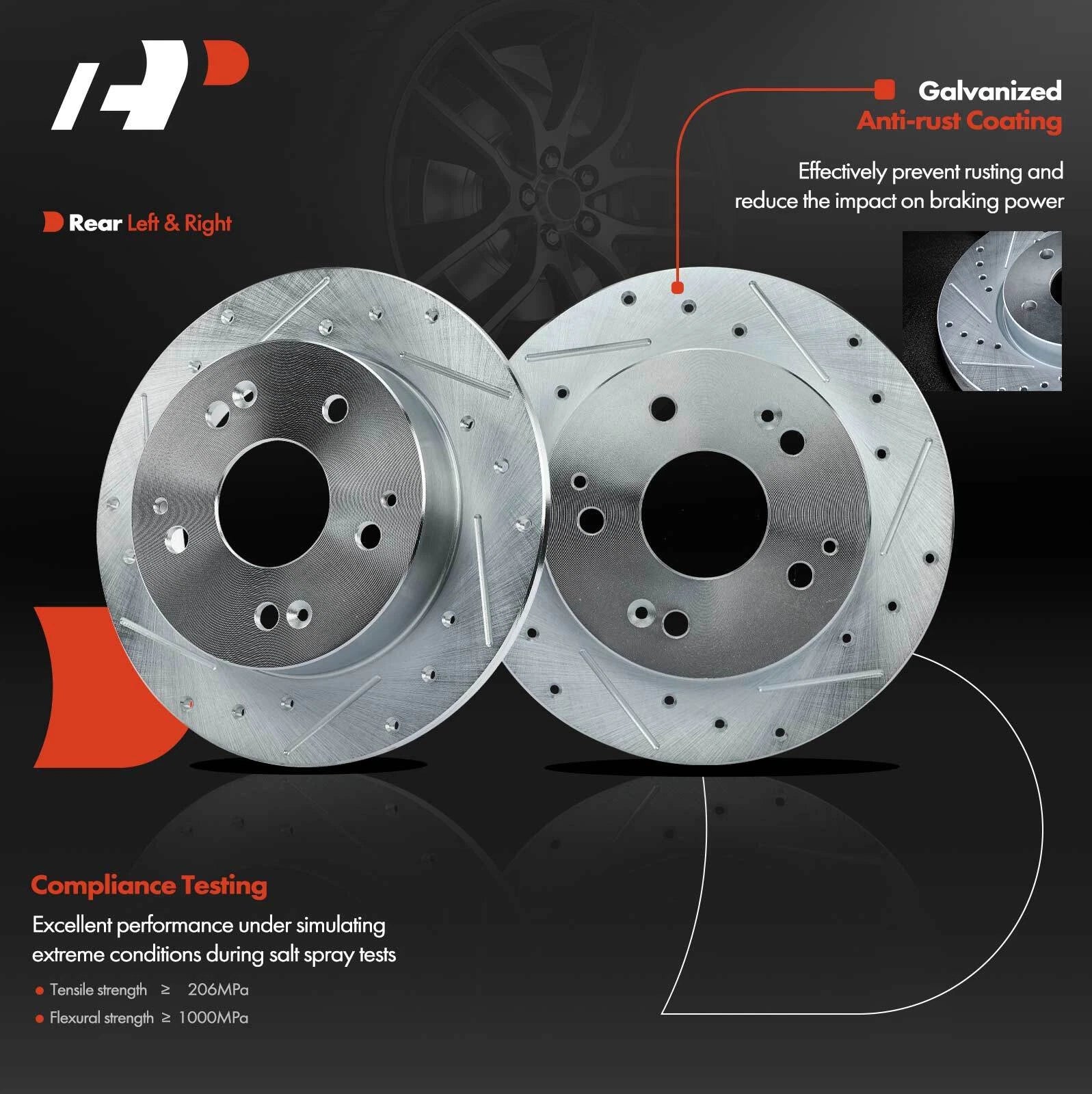 Set of 2 Rear Drilled Brake Rotors & Ceramic Pads for Honda Civic (2004–2005)