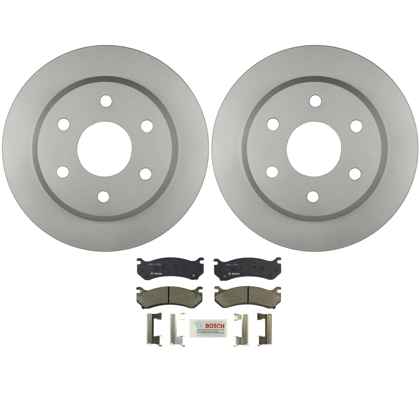 2X Bosch Rear Vented Rotors & Ceramic Brake Pads for Cadillac GMC
