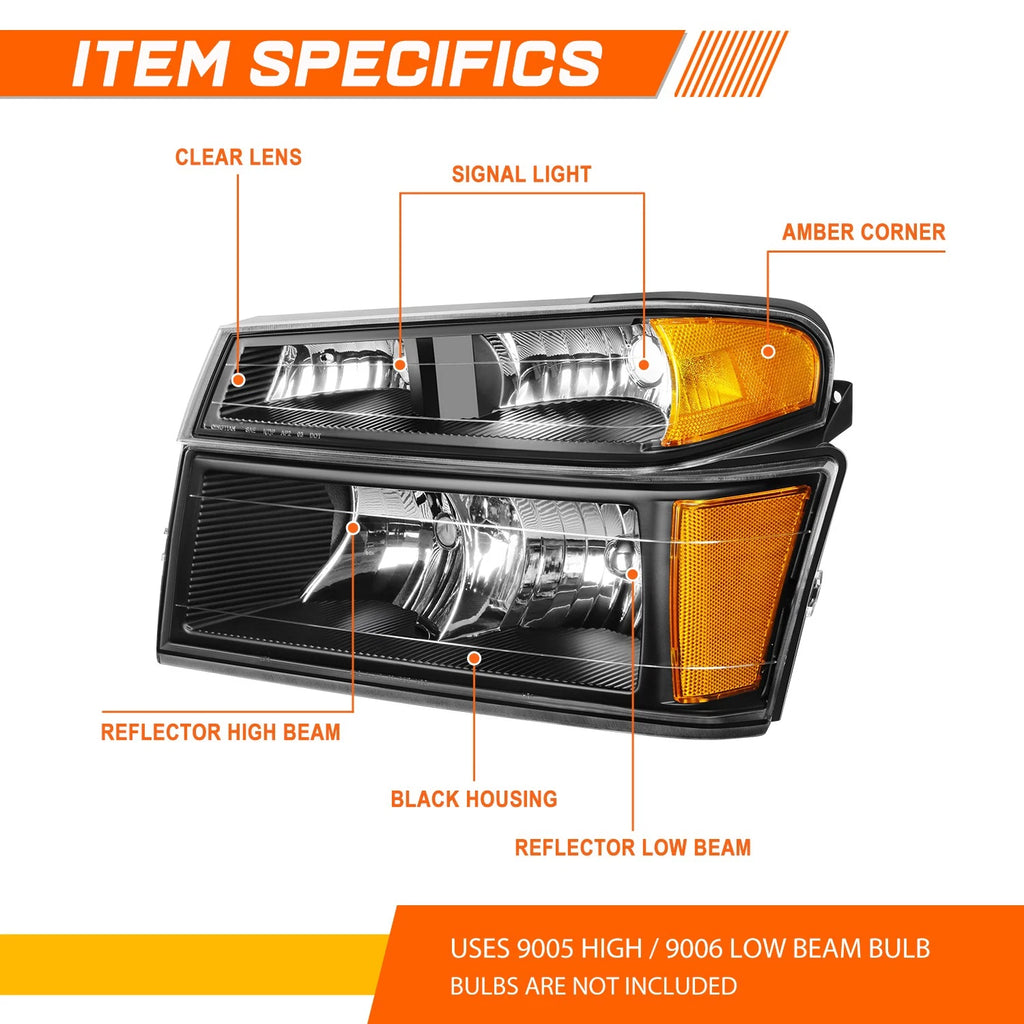 Bumper Headlight Lamps for Chevy Colorado/GMC Canyon (2004–2012)