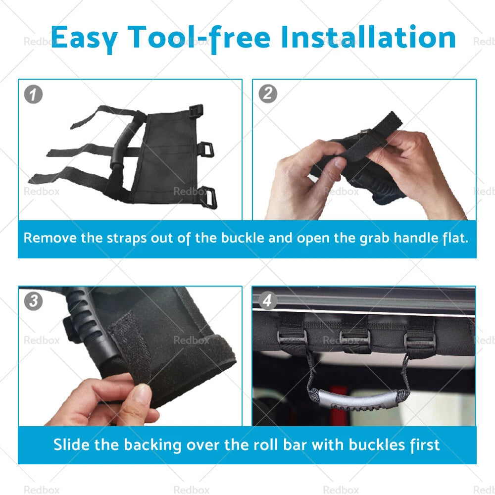 2X Off Road Roll Grab Bar Handles for Jeep Wrangler (JT, JL, JK, TJ) Black