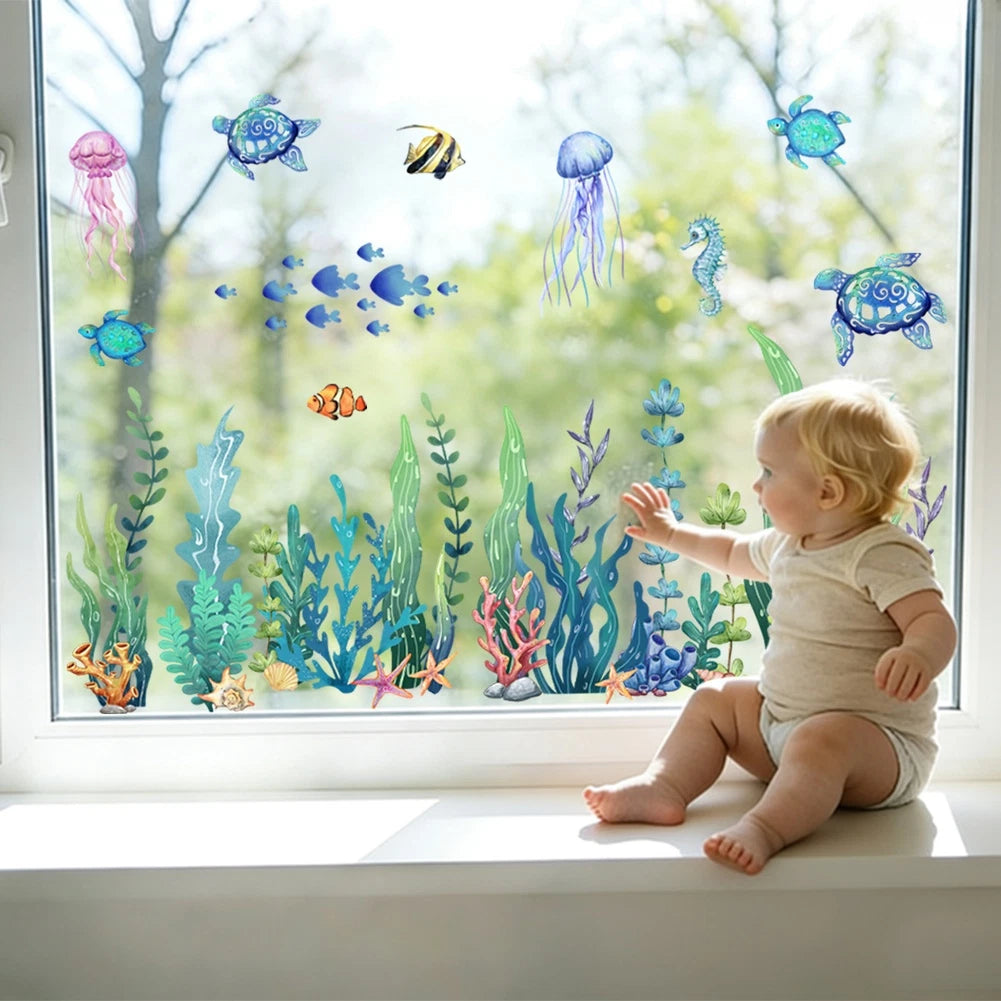 Double Sided Marine Life Window Sticker for Glass Doors (11.81x23.62in)