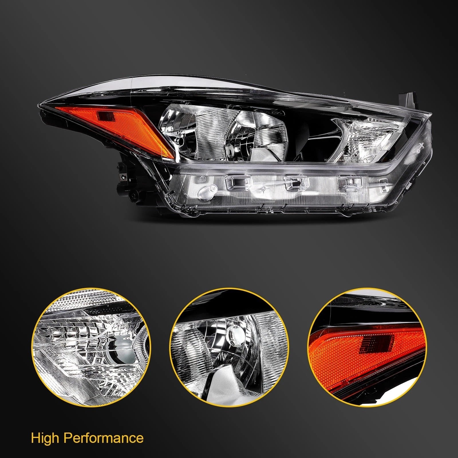 Passenger Side Halogen Headlight for Nissan Kicks (2017–2020) Black Amber
